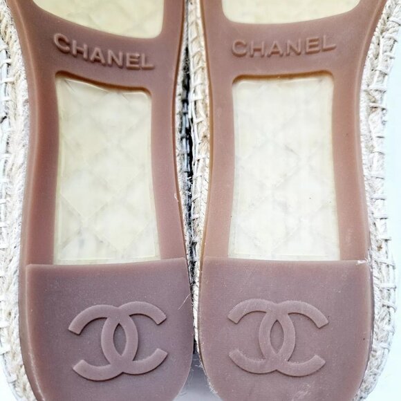 Chanel CC Logo Lambskin Espadrille Flats Cap Toe Black Beige Women's EU 39 US 8 - Picture 10 of 11